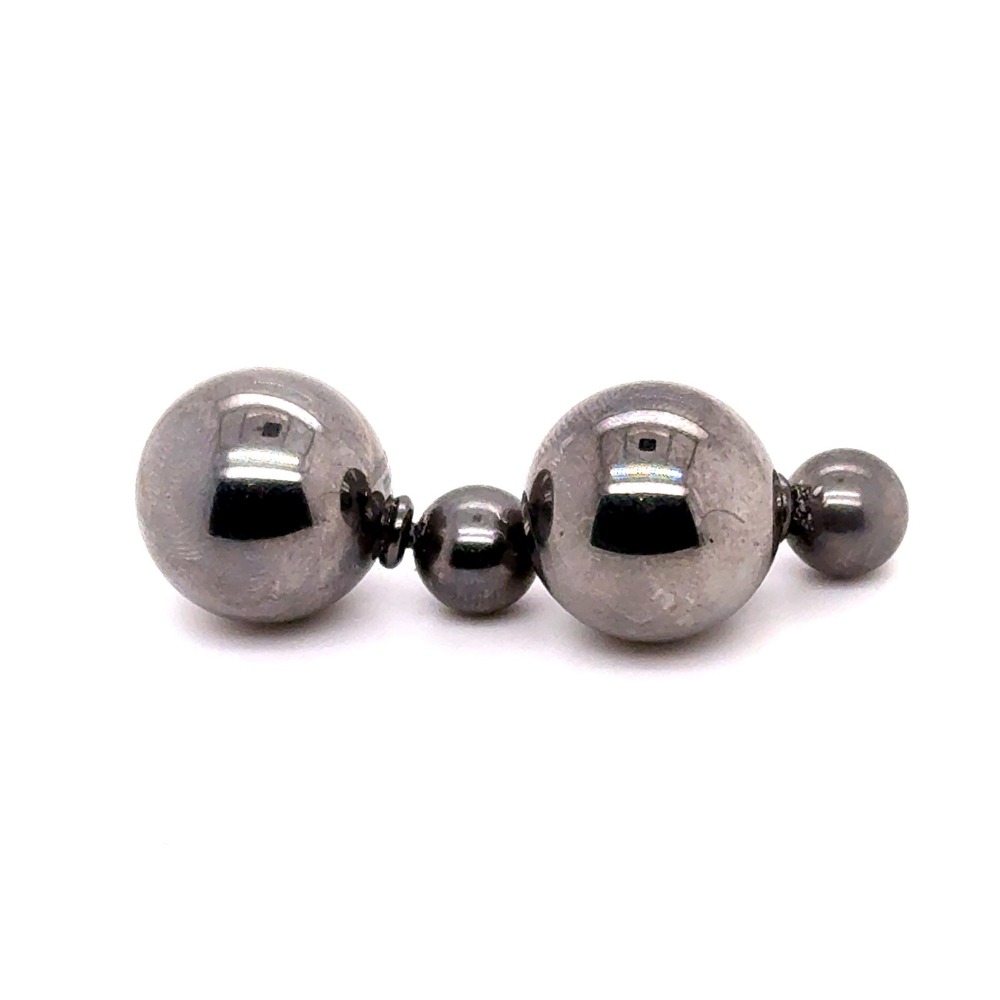 Gunmetal Grey Stainless Steel Double Sided Ball Stud Earrings Front Back Orb